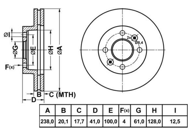 ON FREN DISKI HAVALI 238MM R21 KANGO CLIO 1.4 1.5DCI 1.6 1.9D K9K 7700756572