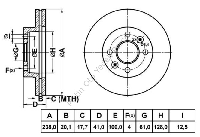 ON FREN DISKI HAVALI 238MM R21 KANGO CLIO 1.4 1.5DCI 1.6 1.9D K9K 7700756572