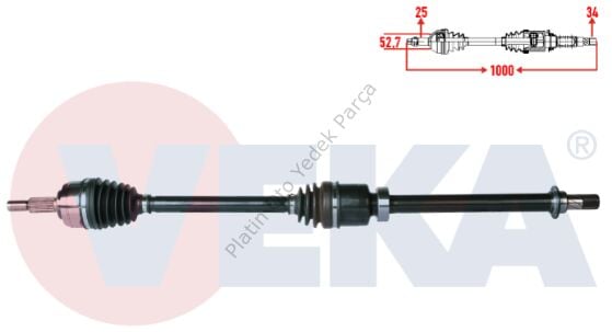 KOMPLE AKS SAG ON MEGANE IV (B9A/M_) 1.5 DCI (EURO 6) A-T UZUNLUK 1040mm 2016- 391001137R