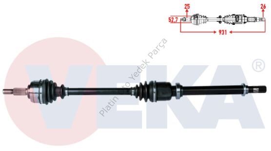 KOMPLE AKS SAG ON FLUENCE (L30) 1.5 DCI 5 VITES UZUNLUK 931mm 391008976R 8200890089 391003112R 391009002R 391003533R 7711497448 8200788674 8200725500