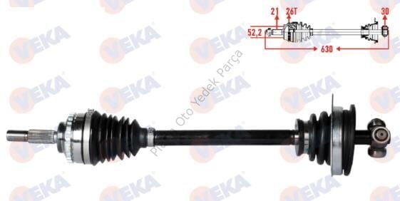KOMPLE AKS SOL ON CLIO II (BB0/1/2,CB0/1/2) 1.5 DCI ABSLI 26 DIS UZUNLUK 630 mm 1998-2005 391014440R 391017022R 7700106015 7700106017 8200844447