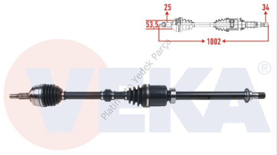 KOMPLE AKS SAG ON UZUNLUK 1002mm DUSTER 1.5 DCI A-T 391004692R