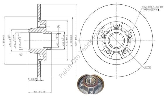 ARKA FREN DISKI RULMANLI 275-4MM (ADET) KANGOO 08> 8200381148 432020879R 432004327R 402024076R 432025057R